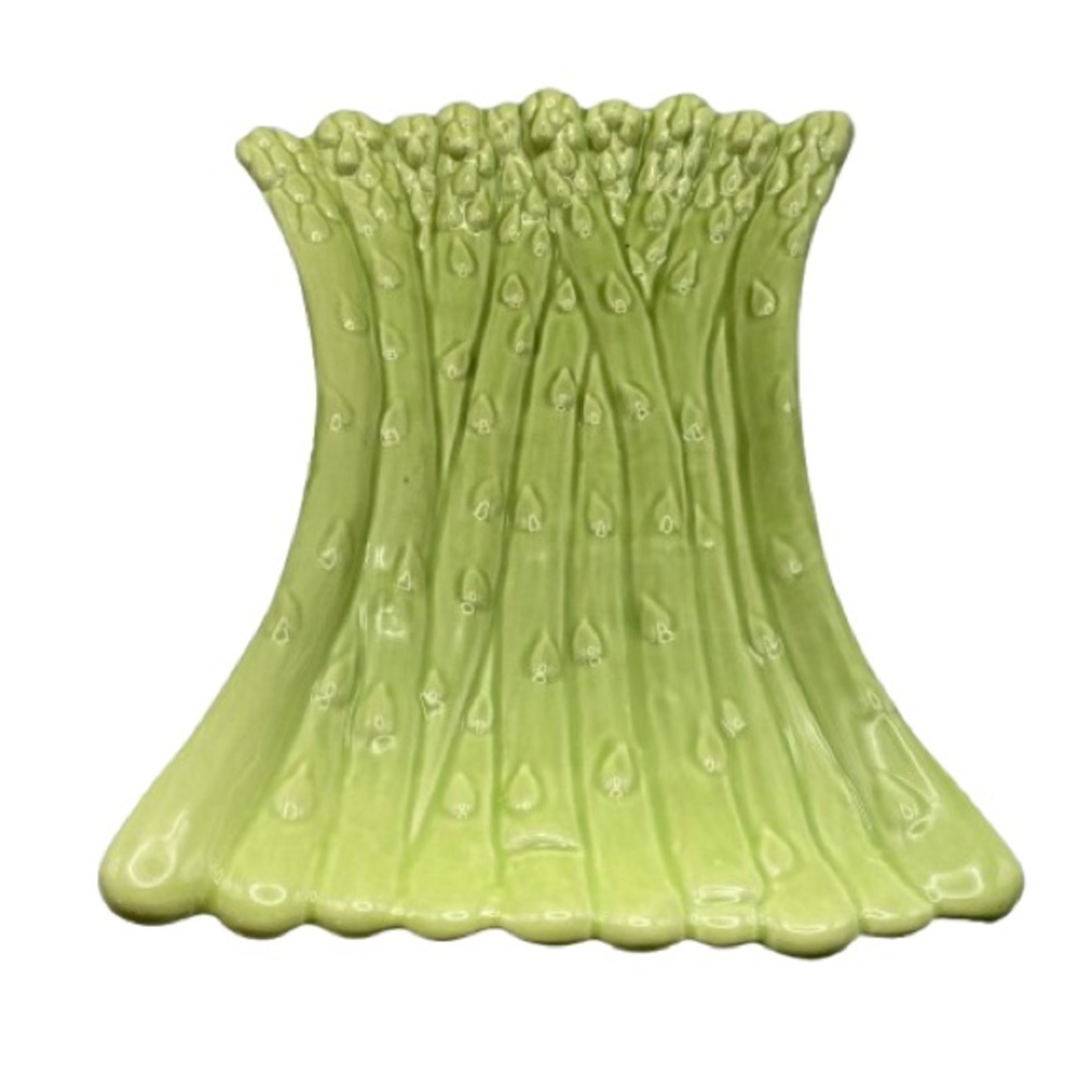 Crate & Barrel Green Asparagus Ceramic Platter 11.5” x 8.25” Majolica Style